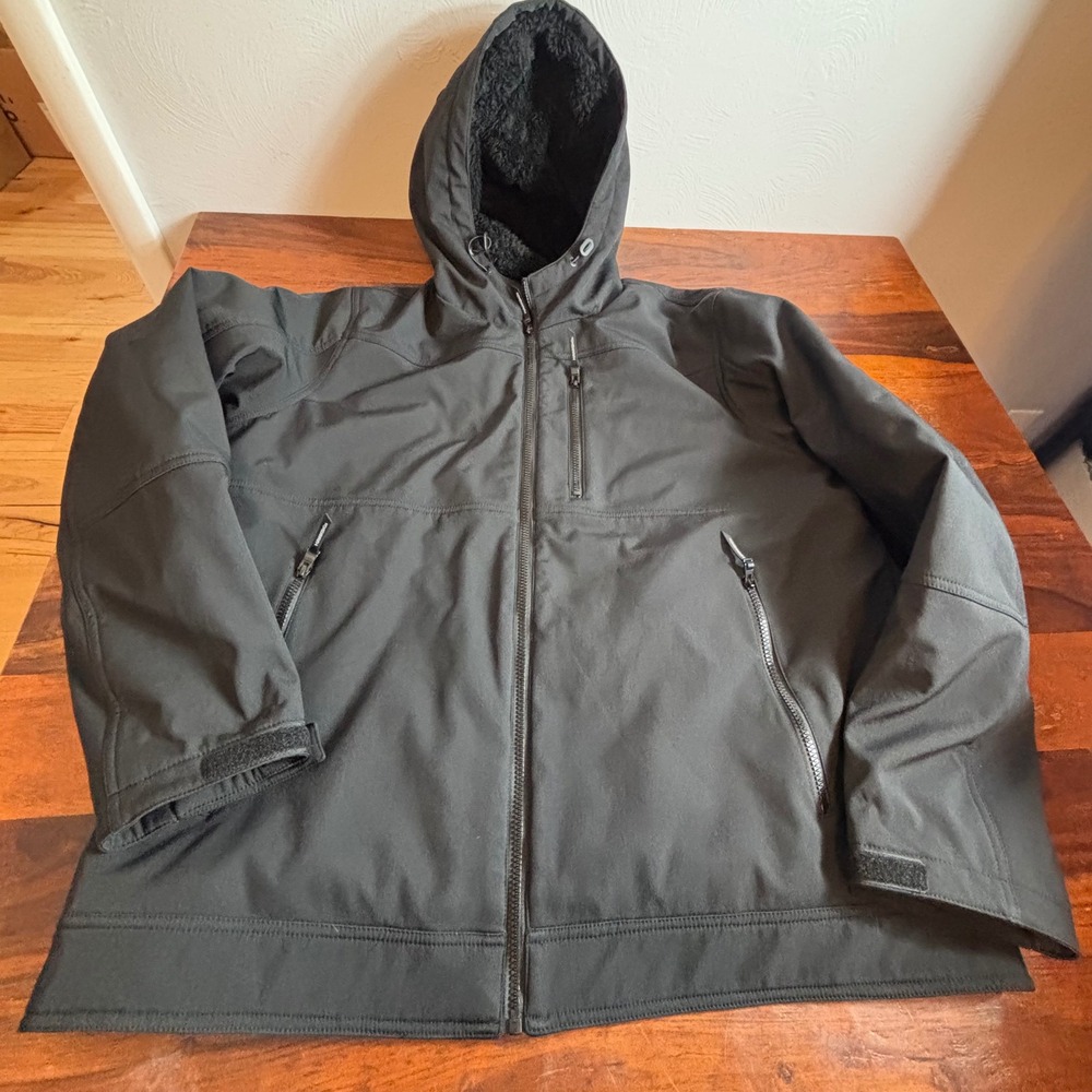Hawke & Co Mens Softshell Jacket Black Faux Fur Lined Hooded HMP3419 XL